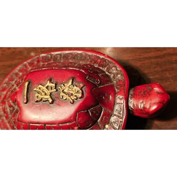 Asian Style Tortoise Turtle Figurine With Inscription on Shell Signed on Bottom - Picture 3 of 4